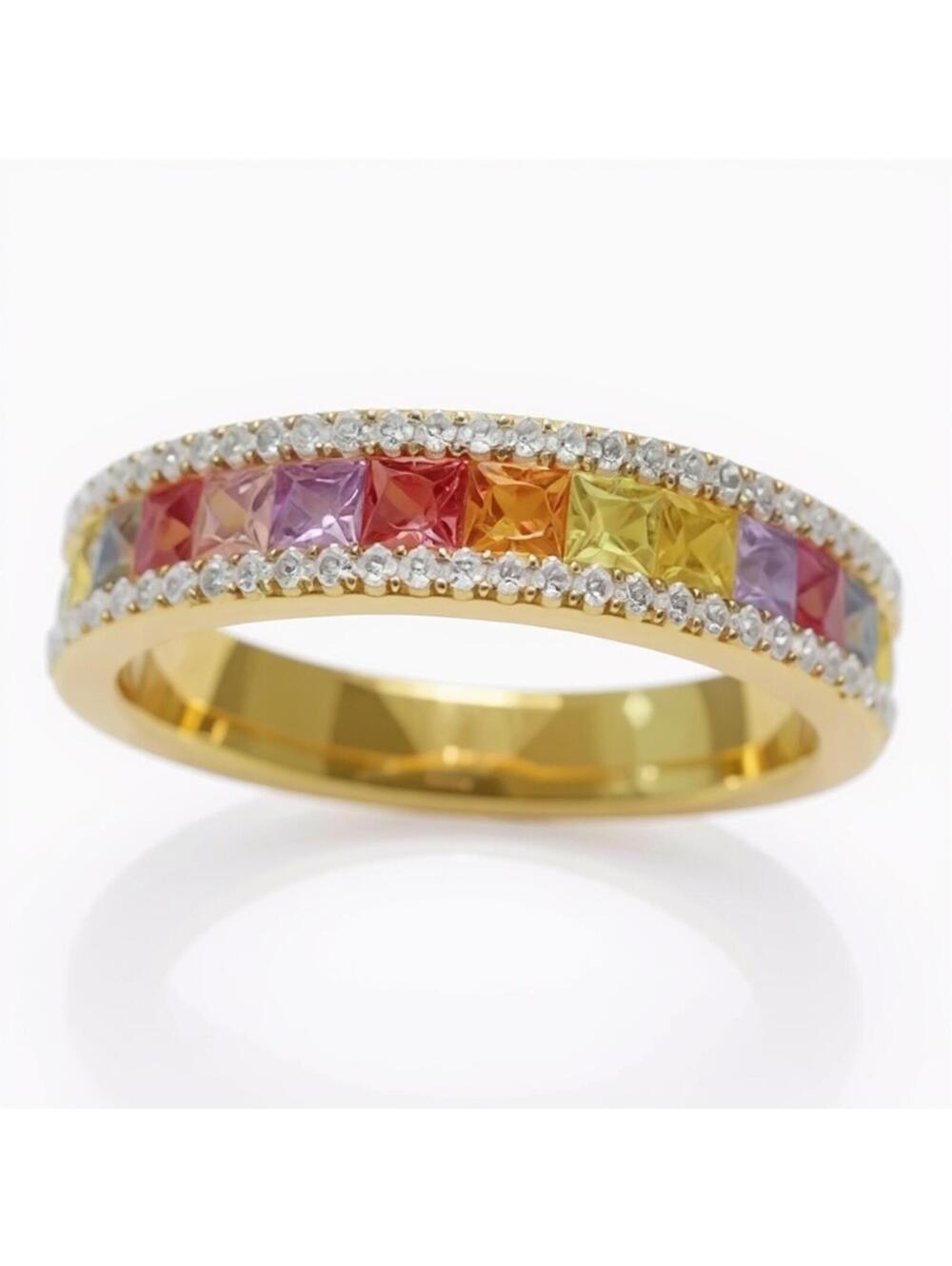 Yellow Gold and Multicolor Gemstone Ring Size 8